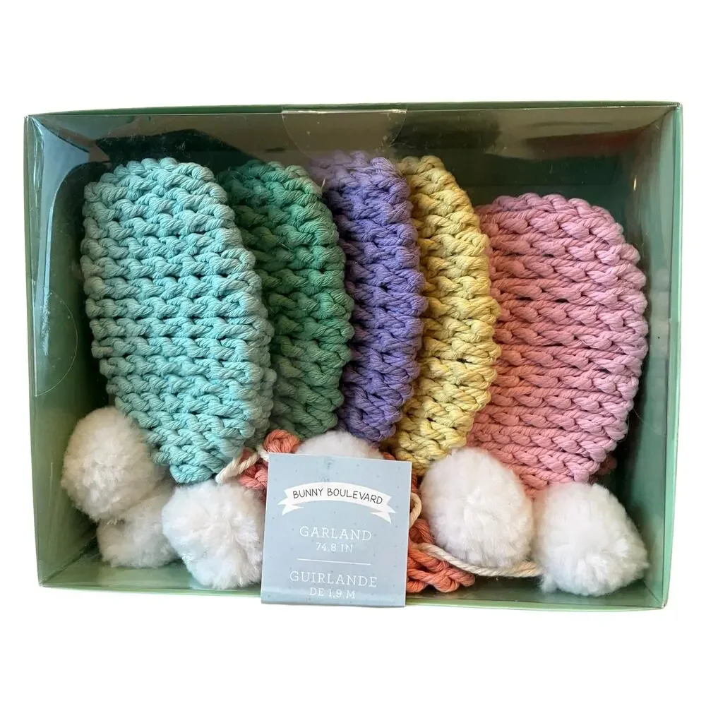 Bunny Boulevard Crochet Easter Egg Garland with Pom Poms 6ft Multicolor New